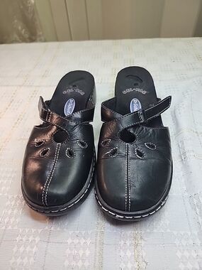 Black Slip-On Clog Mule with Adjustable Strap